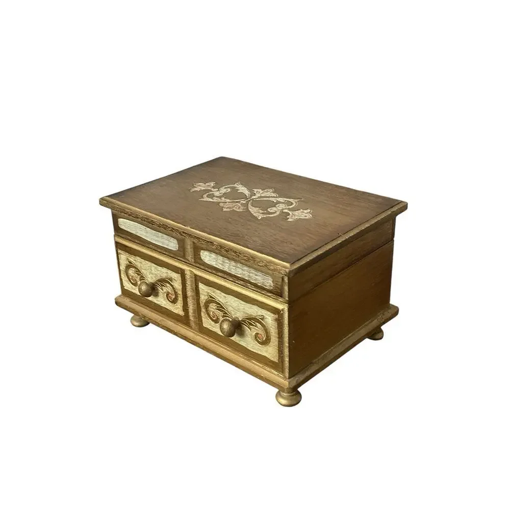 Vintage Mele Florentine Style Jewelry Box 1960s Gold Gilted Jewelry Storage